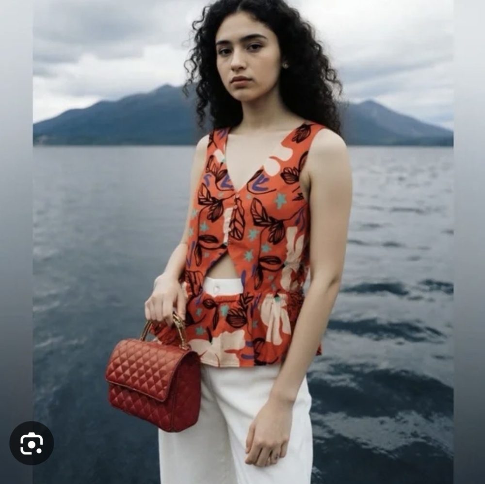 Paul Smith Orange Floral Print Sleeveless Peplum Top